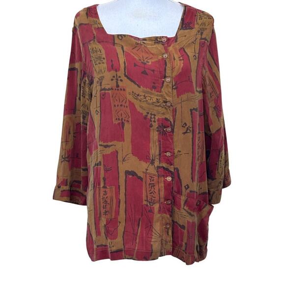 Tianello MacKenzie silky top, brown/red, medium, bohemian, silky, artisan - Picture 1 of 5